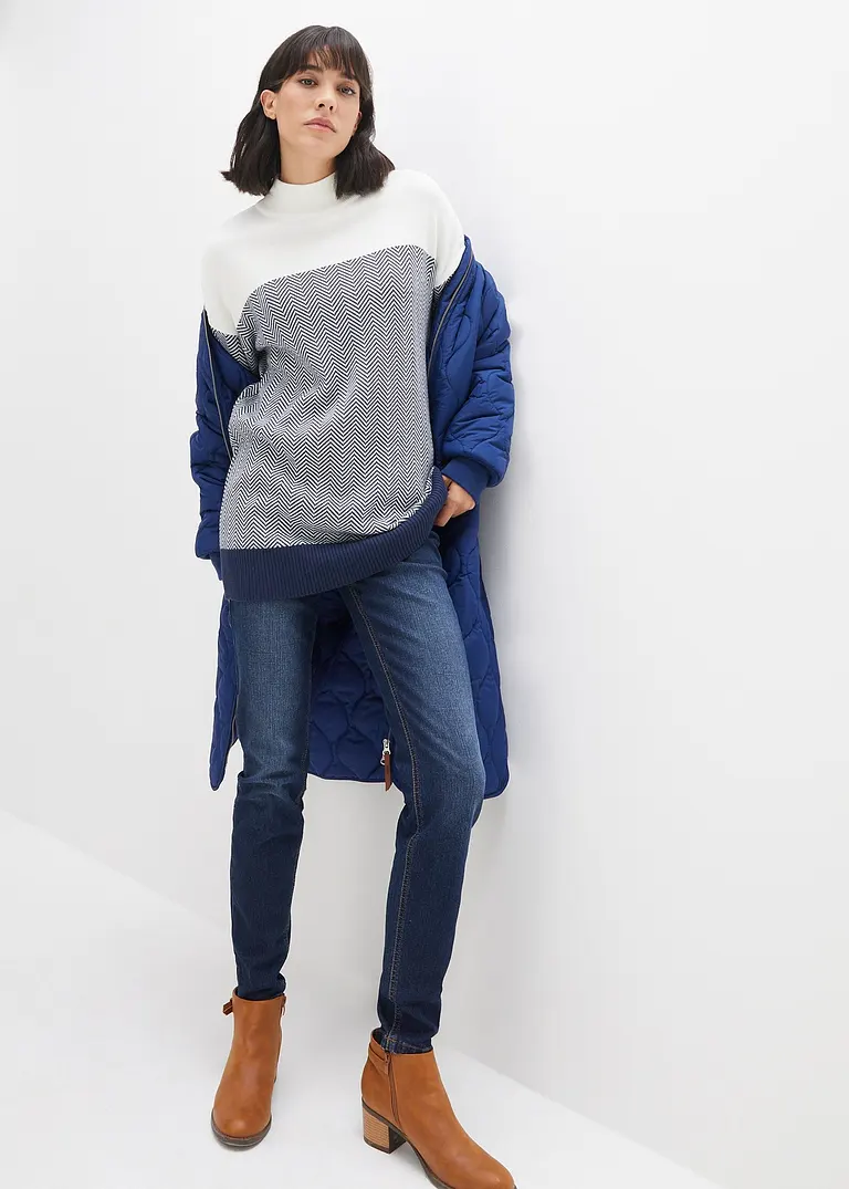 Bonprix Farblich Abgesetzter Strick-Pullover - Weiß - Damen