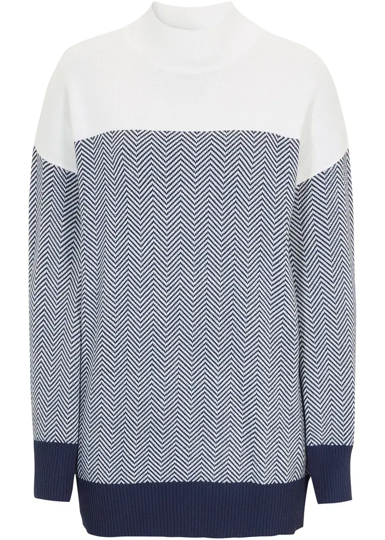 bonprix Farblich abgesetzter Strick-Pullover - weiß - Damen