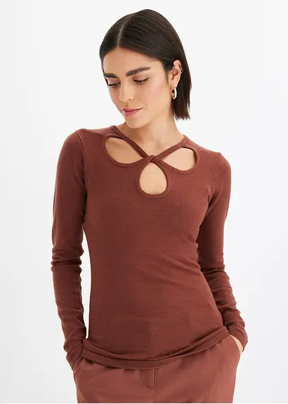 Bonprix Feiner Pullover Mit Cut Outs Am Ausschnitt - Braun