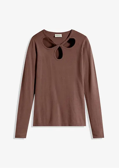 bonprix Feiner Pullover mit Cut Outs am Ausschnitt - braun