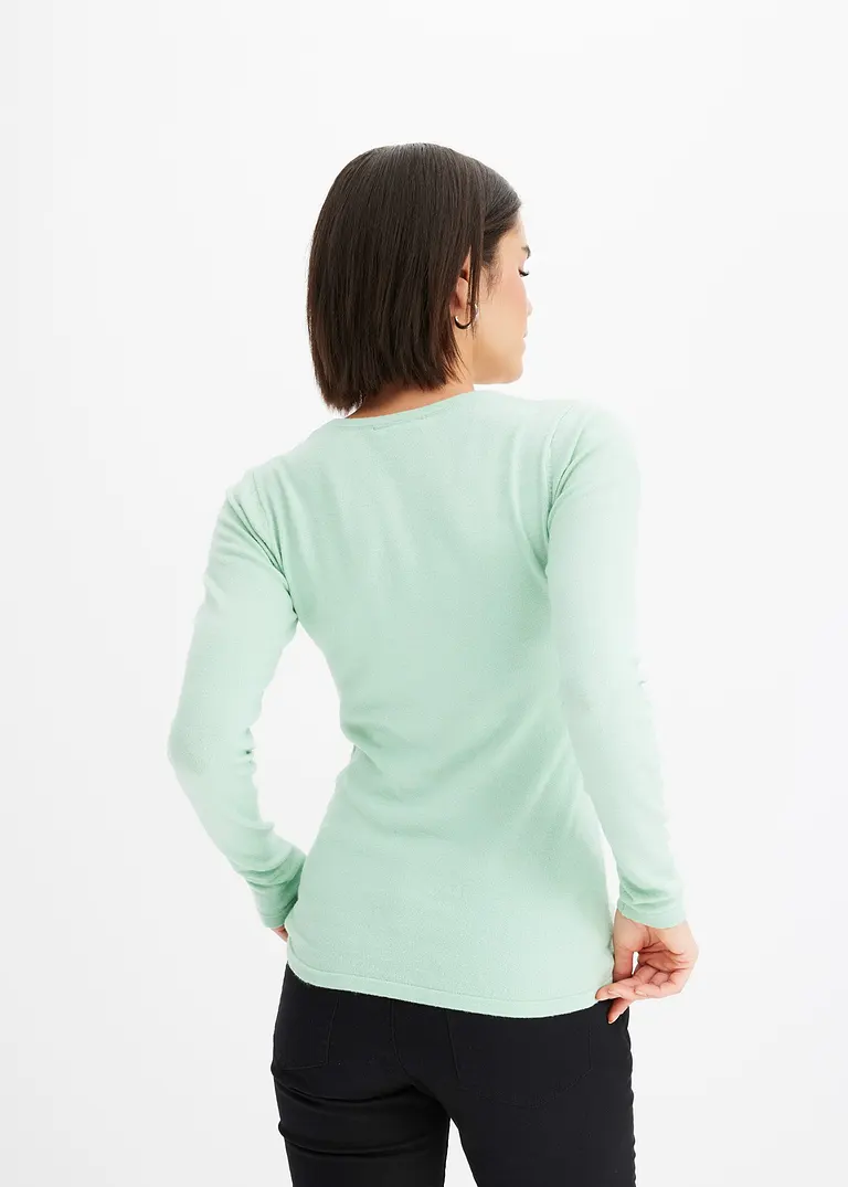 Bonprix Feiner Pullover Mit Cut Outs Am Ausschnitt - Grün