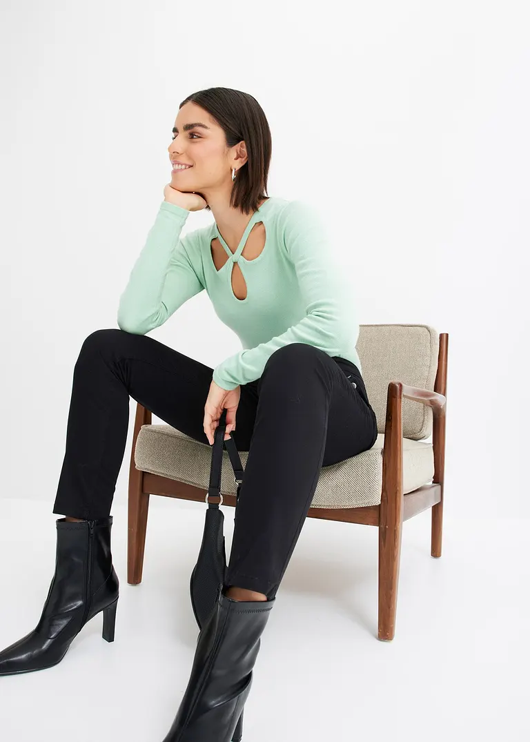 Bonprix Feiner Pullover Mit Cut Outs Am Ausschnitt - Grün