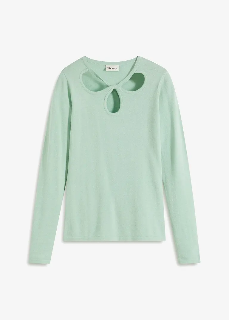 bonprix Feiner Pullover mit Cut Outs am Ausschnitt - grün