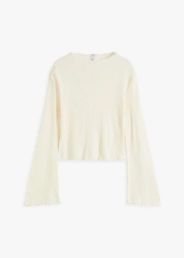 bonprix Feines Rippshirt aus reiner Baumwolle mit Trompetenärmeln - beige