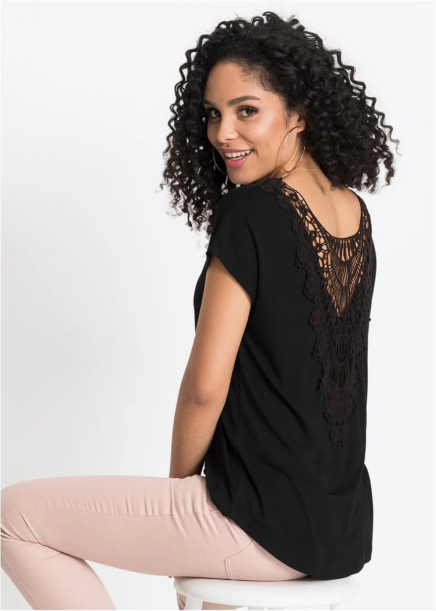 Bonprix Feines Shirt Mit Aufregender Rückenansicht - Schwarz