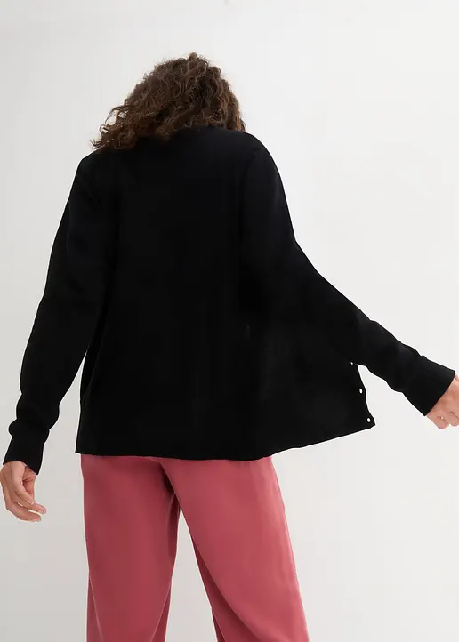 Bonprix Feinstrickjacke Mit Baumwolle - Schwarz - Damen
