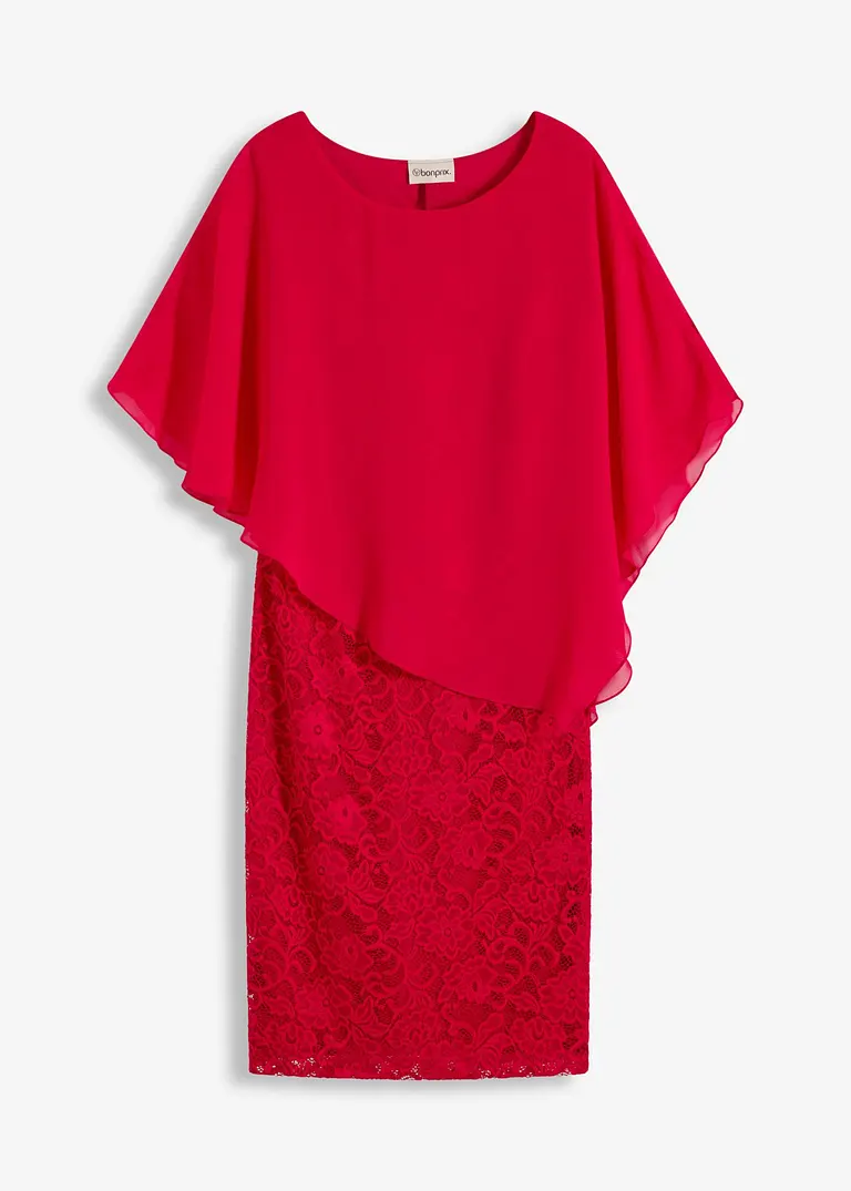 bonprix Feminin kaschierend: Spitzenkleid in Mini-Länge mit bezauberndem Blumenmuster mit Überwurf aus feinem Chiffon