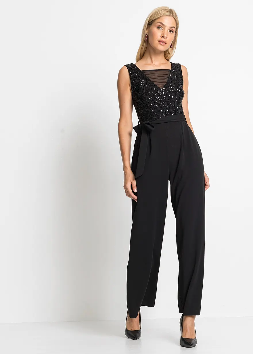 Bonprix Feminin Und Modern: Party-Overall Mit Pailletten Und Netz-Einsatz Am Ausschnitt