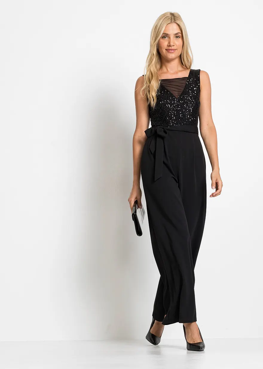 Bonprix Feminin Und Modern: Party-Overall Mit Pailletten Und Netz-Einsatz Am Ausschnitt
