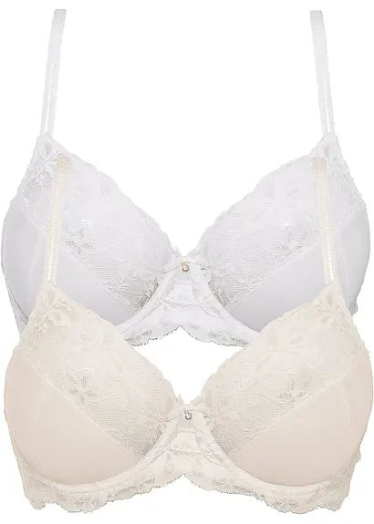 bonprix Feminine BHs mit Spitze - weiß + champagner Cup D