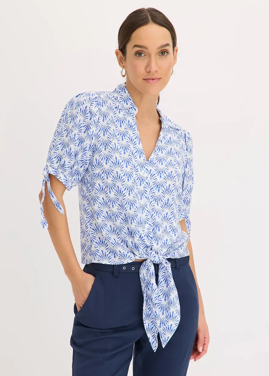 Bonprix Feminine Bluse Mit Binde-Detail Vorne Am Saum Und Am Ärmelsaum