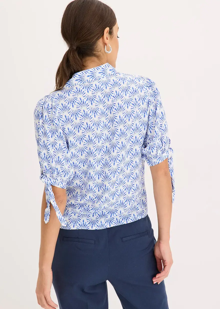 Bonprix Feminine Bluse Mit Binde-Detail Vorne Am Saum Und Am Ärmelsaum