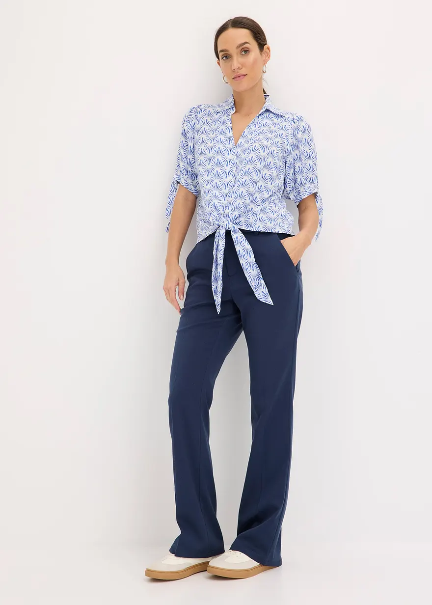 Bonprix Feminine Bluse Mit Binde-Detail Vorne Am Saum Und Am Ärmelsaum