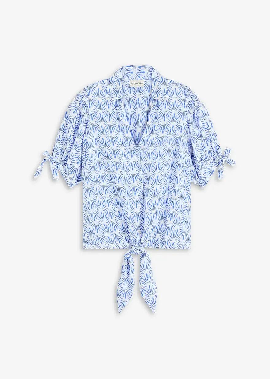 bonprix feminine Bluse mit Binde-Detail vorne am Saum und am Ärmelsaum