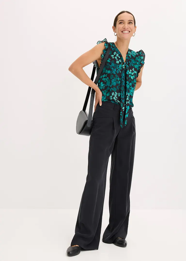 Bonprix Feminine Bluse Mit Kleinen Flügelärmeln - Schwarz