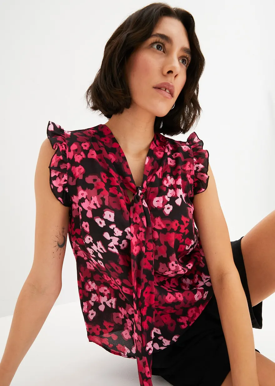 Bonprix Feminine Bluse Mit Kleinen Flügelärmeln - Schwarz