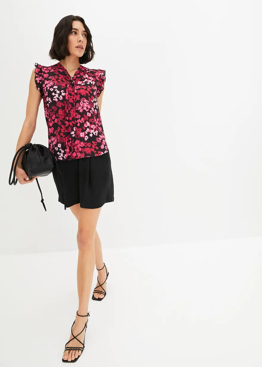 Bonprix Feminine Bluse Mit Kleinen Flügelärmeln - Schwarz