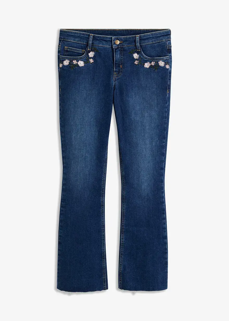 bonprix feminine Jeans mit floraler Stickerei an den Taschen - blau