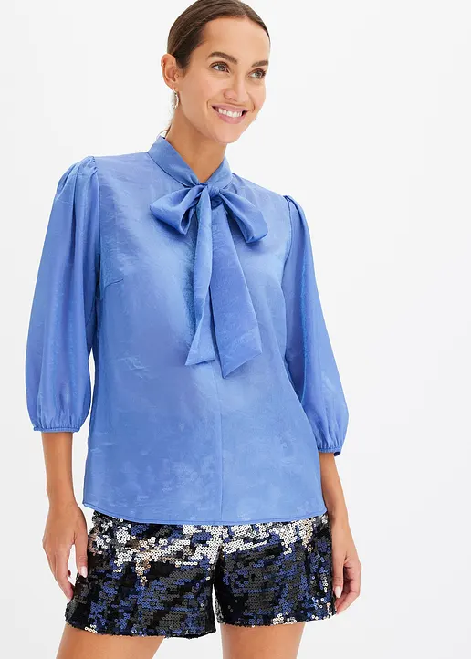 Bonprix Feminine Schluppenbluse Mit Glanz-Optik - Blau - Damen