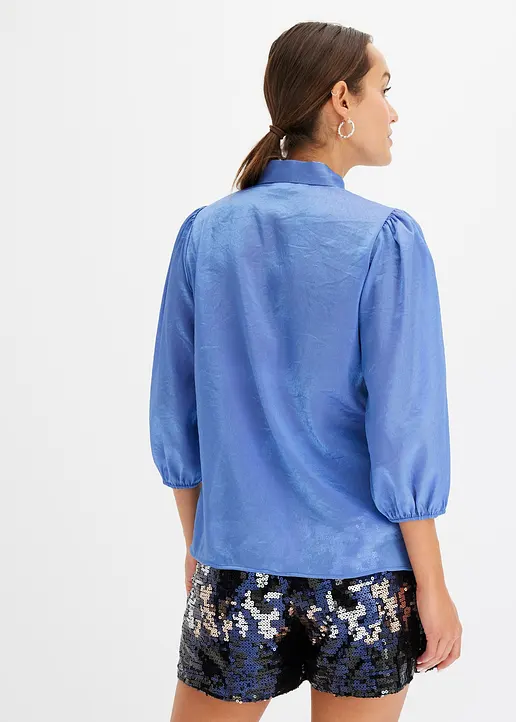 Bonprix Feminine Schluppenbluse Mit Glanz-Optik - Blau - Damen