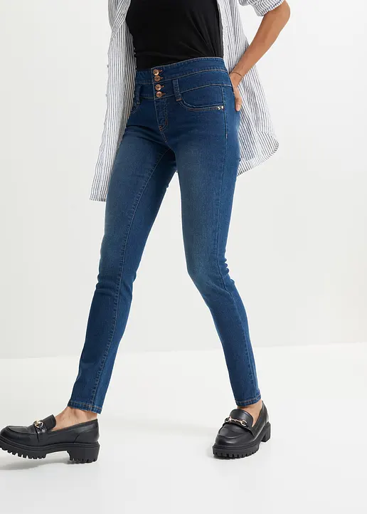 Bonprix Feminine Skinny Jeans Mit Hoher Taille Und Auffälliger Knopfleiste