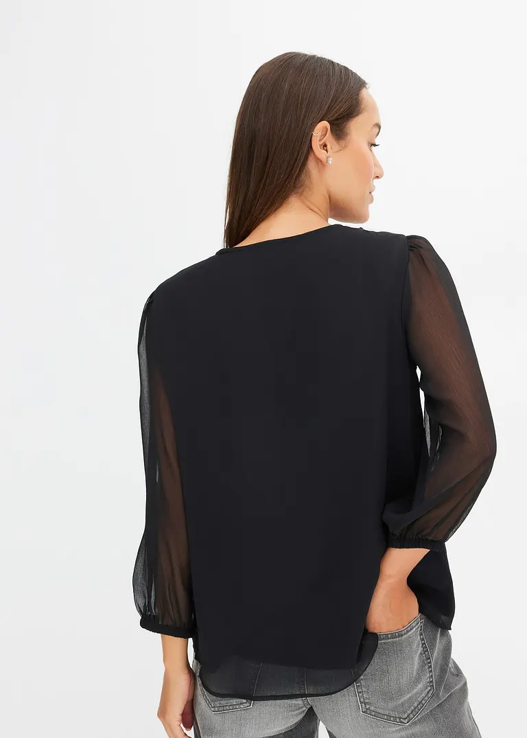 Bonprix Feminine Tunikabluse Mit Perlen-Applikation Und Bindeband Vorne Am Ausschnitt