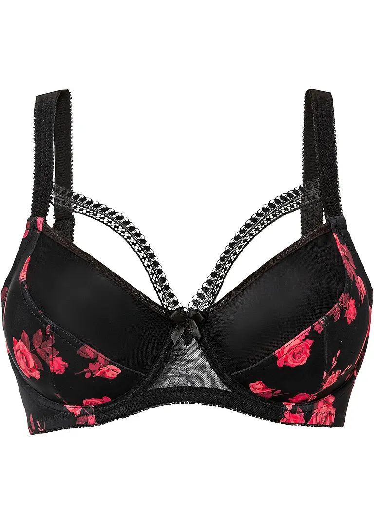 bonprix femininer BH mit floralem Druck - schwarz Cup D