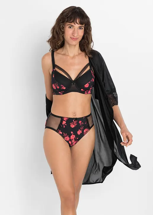 Bonprix Femininer BH Mit Floralem Druck - Schwarz Cup E