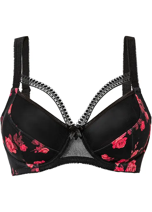 bonprix femininer BH mit floralem Druck - schwarz Cup E