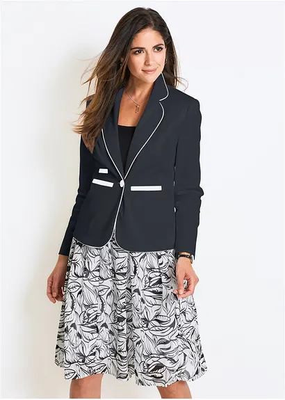 Bonprix Femininer Blazer Mit Kontrastfarbenen Nähten Und Schulterpolstern