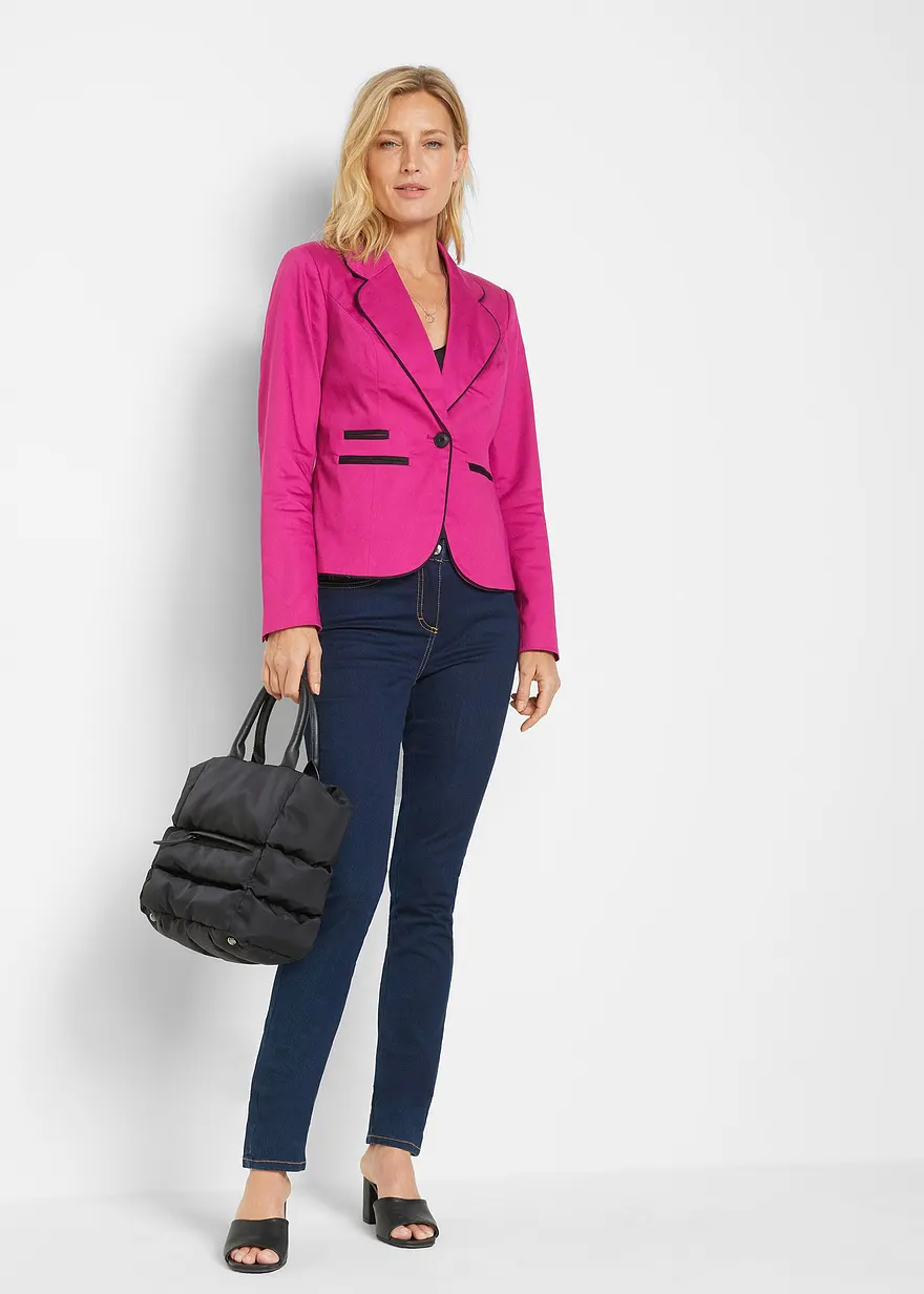 Bonprix Femininer Blazer Mit Kontrastfarbenen Nähten Und Schulterpolstern