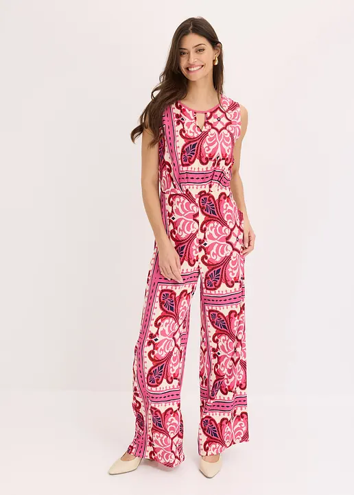 Bonprix Femininer Jersey-Jumpsuit Mit Tiefem V-Ausschnitt Vorne. - Damen