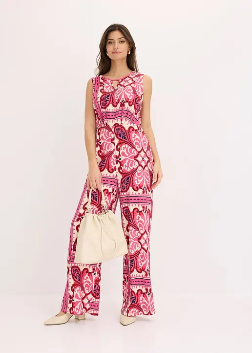 Bonprix Femininer Jersey-Jumpsuit Mit Tiefem V-Ausschnitt Vorne. - Damen