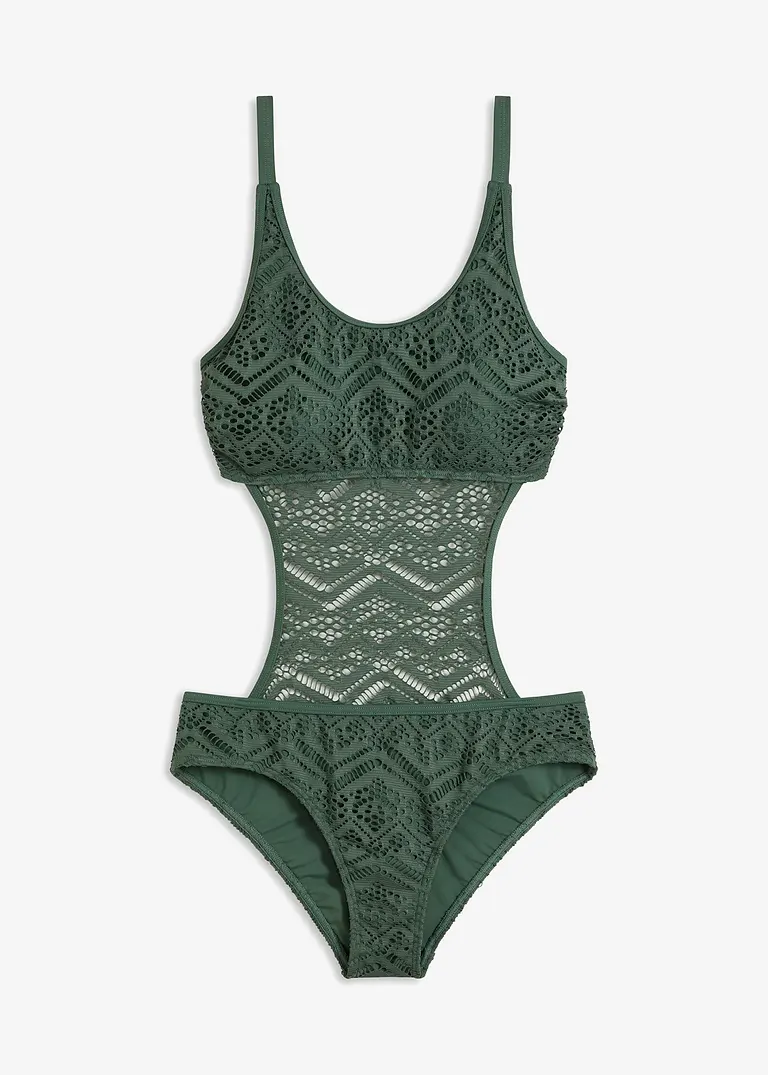 bonprix Femininer Monokini mit transparenter Spitze - grün
