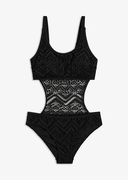 bonprix Femininer Monokini mit transparenter Spitze - schwarz