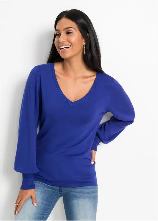 Bonprix Femininer Pullover Aus Feinstrick - Blau - Damen