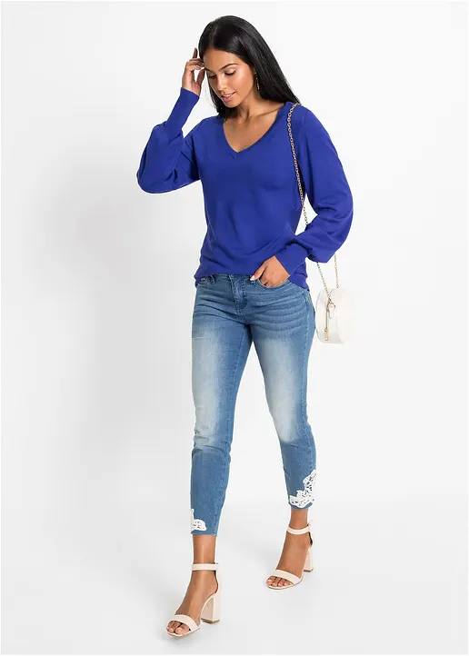 Bonprix Femininer Pullover Aus Feinstrick - Blau - Damen