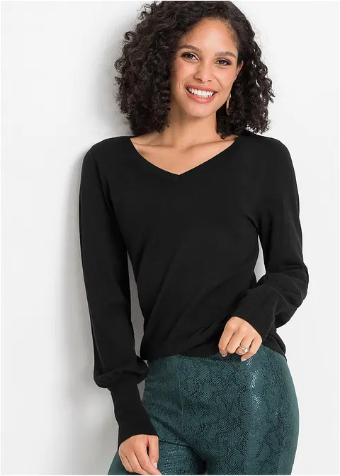 Bonprix Femininer Pullover Aus Feinstrick - Schwarz - Damen