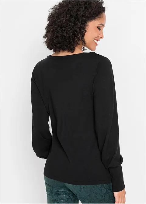 Bonprix Femininer Pullover Aus Feinstrick - Schwarz - Damen