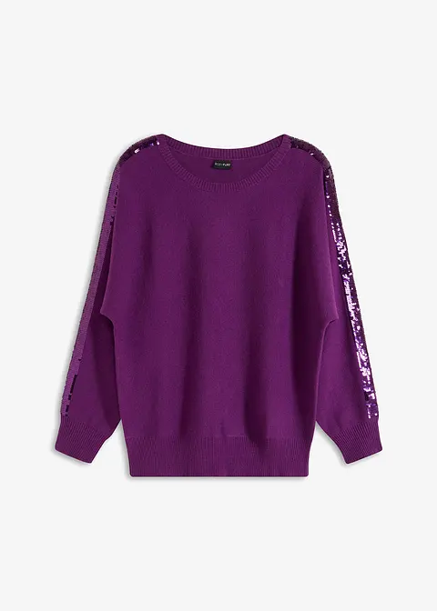 bonprix femininer Pullover mit Pailletten am Ärmel - lila