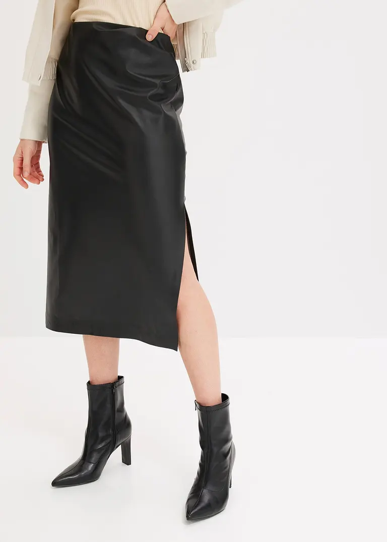 Bonprix Femininer Rock Mit Drapierung - Schwarz - Damen