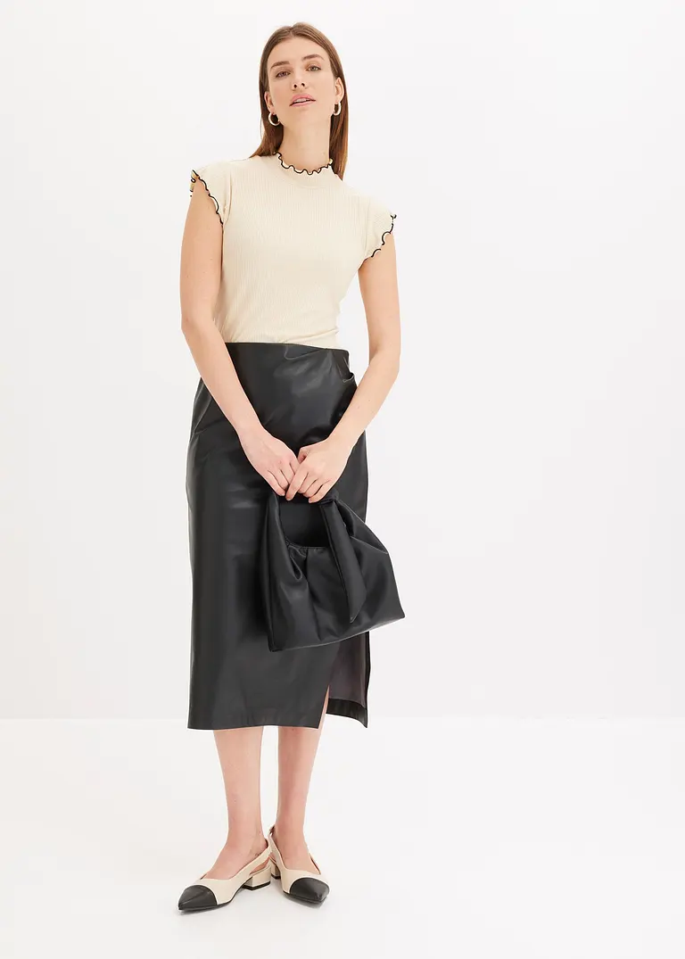 Bonprix Femininer Rock Mit Drapierung - Schwarz - Damen