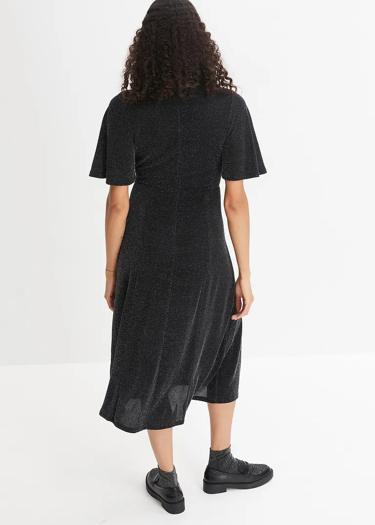 Bonprix Feminines Glitzer Shirtkleid Mit Flügelärmel - Schwarz