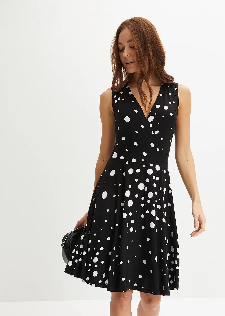 Bonprix Feminines Jerseykleid Mit Modischem Punkte-Print - Schwarz