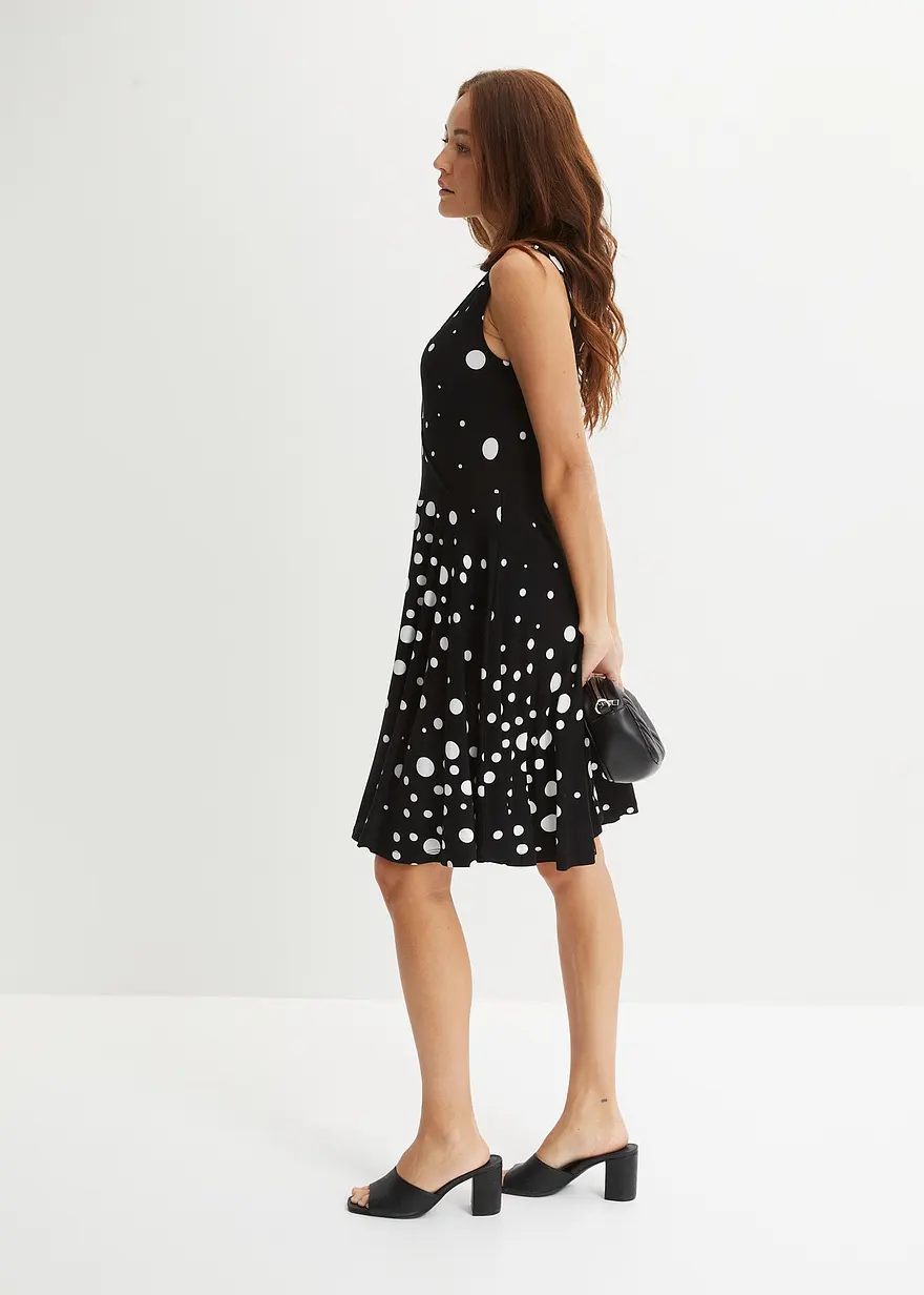 Bonprix Feminines Jerseykleid Mit Modischem Punkte-Print - Schwarz