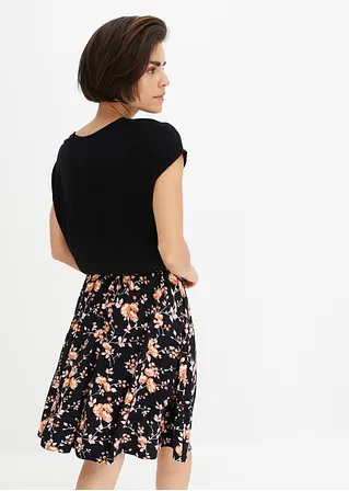 Bonprix Feminines Kleid Mit Bedrucktem Rock - Schwarz - Damen