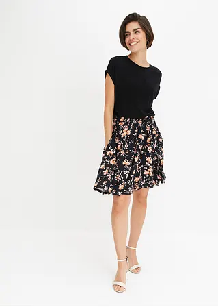 Bonprix Feminines Kleid Mit Bedrucktem Rock - Schwarz - Damen