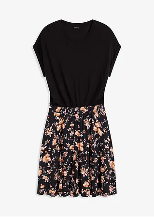 Bonprix Feminines Kleid Mit Bedrucktem Rock - Schwarz - Damen