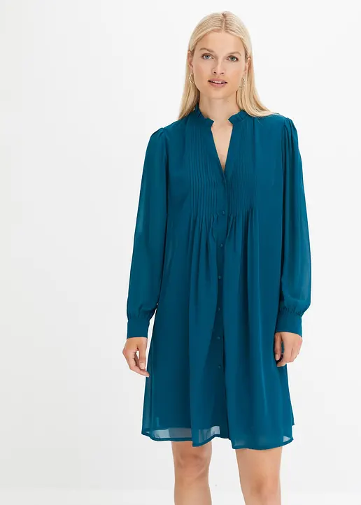 Bonprix Feminines Kleid Mit Biesen Vorne Am Ausschnitt - Petrol