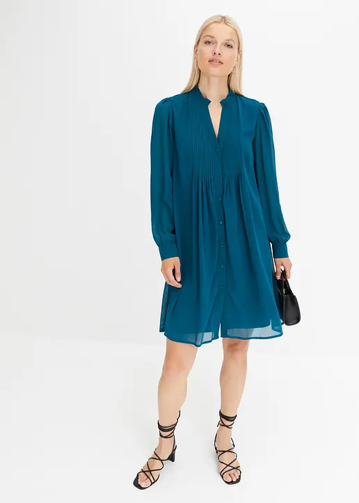 Bonprix Feminines Kleid Mit Biesen Vorne Am Ausschnitt - Petrol